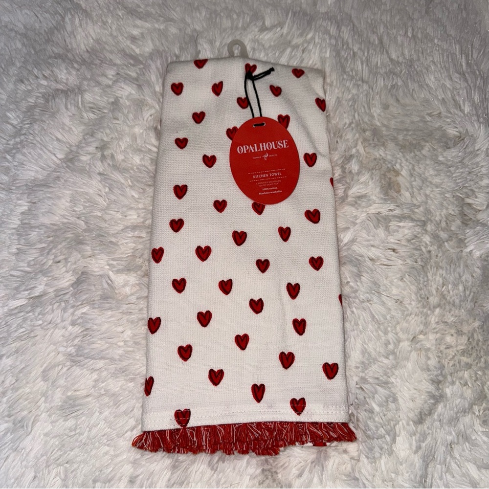 Opalhouse Cream Towel with Red Heart Accents
